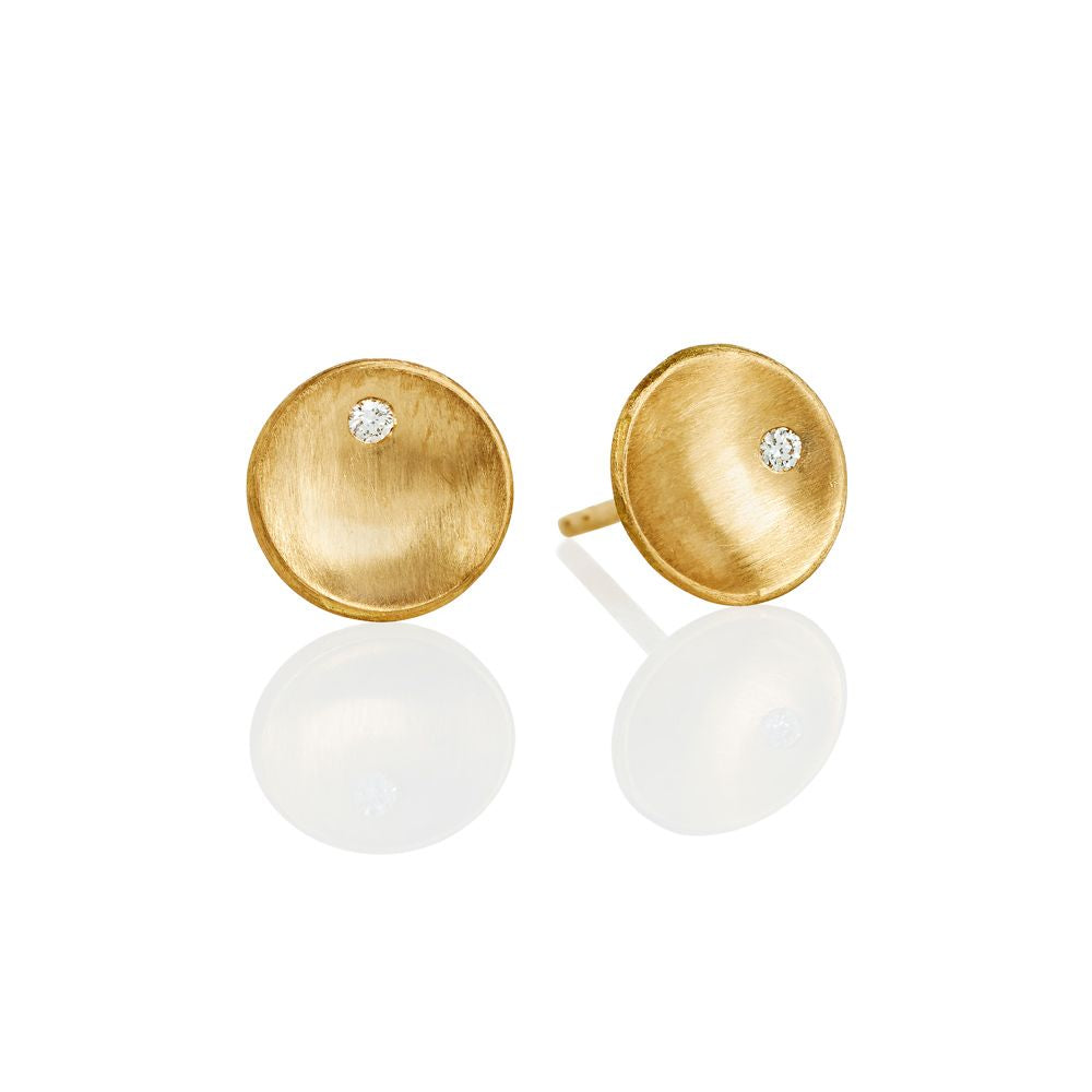 Wille Jewellery Small Concave Gold Single Diamond Studs