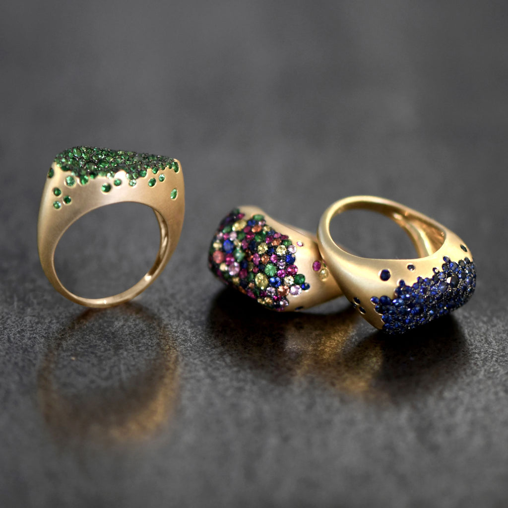 Nada Ghazal Multicolored Sapphire Bonbon Gold Rectangle Baby Malak Ring