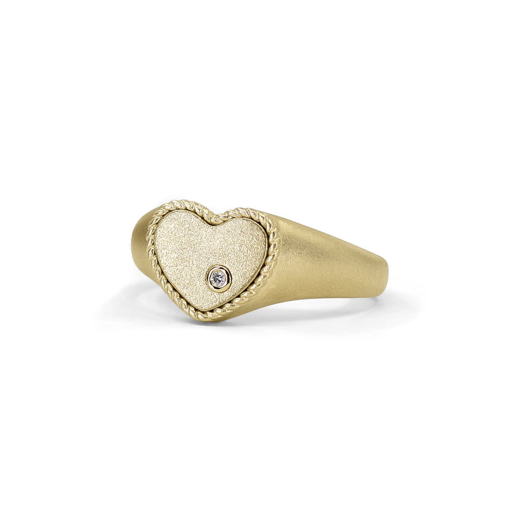 Yvonne Leon Diamond Matte Gold Heart Pinky Ring