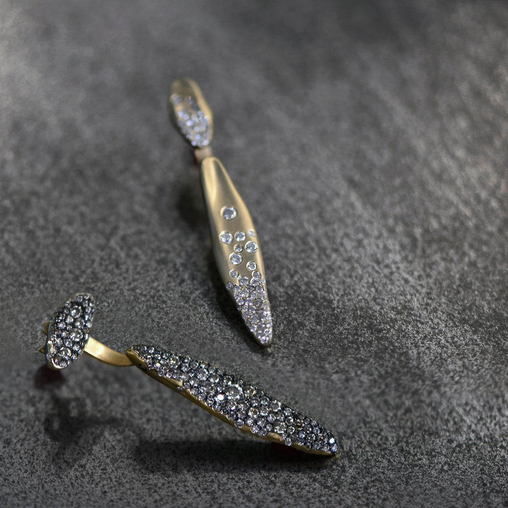 Nada Ghazal Champagne Diamond Flourish Gold Baby Malak Long Marquise Earrings