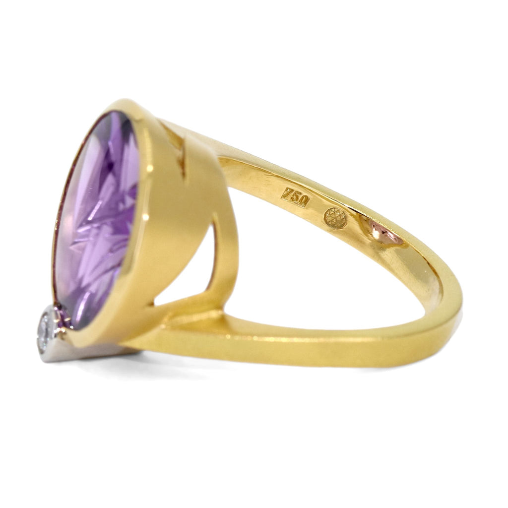 Atelier Munsteiner Amethyst Diamond Hand-Carved Gold Ring Atelier Munsteiner