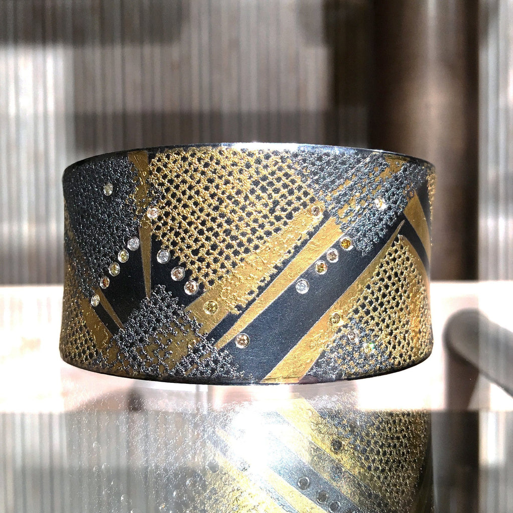 Atelier Zobel Diamond Gold Oxidized Silver Matrix Cuff Bracelet Atelier Zobel