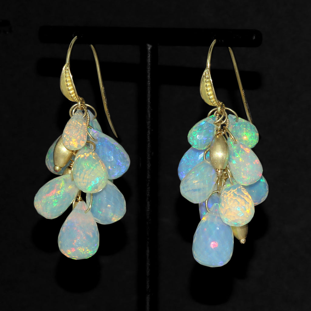 Barbara Heinrich Ethiopian Opal Briolette Gold Cluster Drop Earrings
