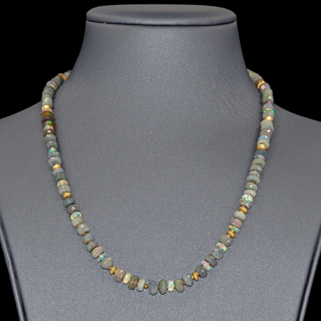 Barbara Heinrich Faceted Australian and Ethiopian Opal Rondel Gold Necklace Barbara Heinrich