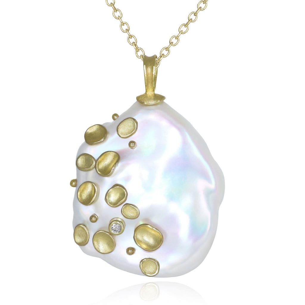 Barbara Heinrich One of a Kind Large Iridescent Pearl Diamond Gold Necklace Barbara Heinrich