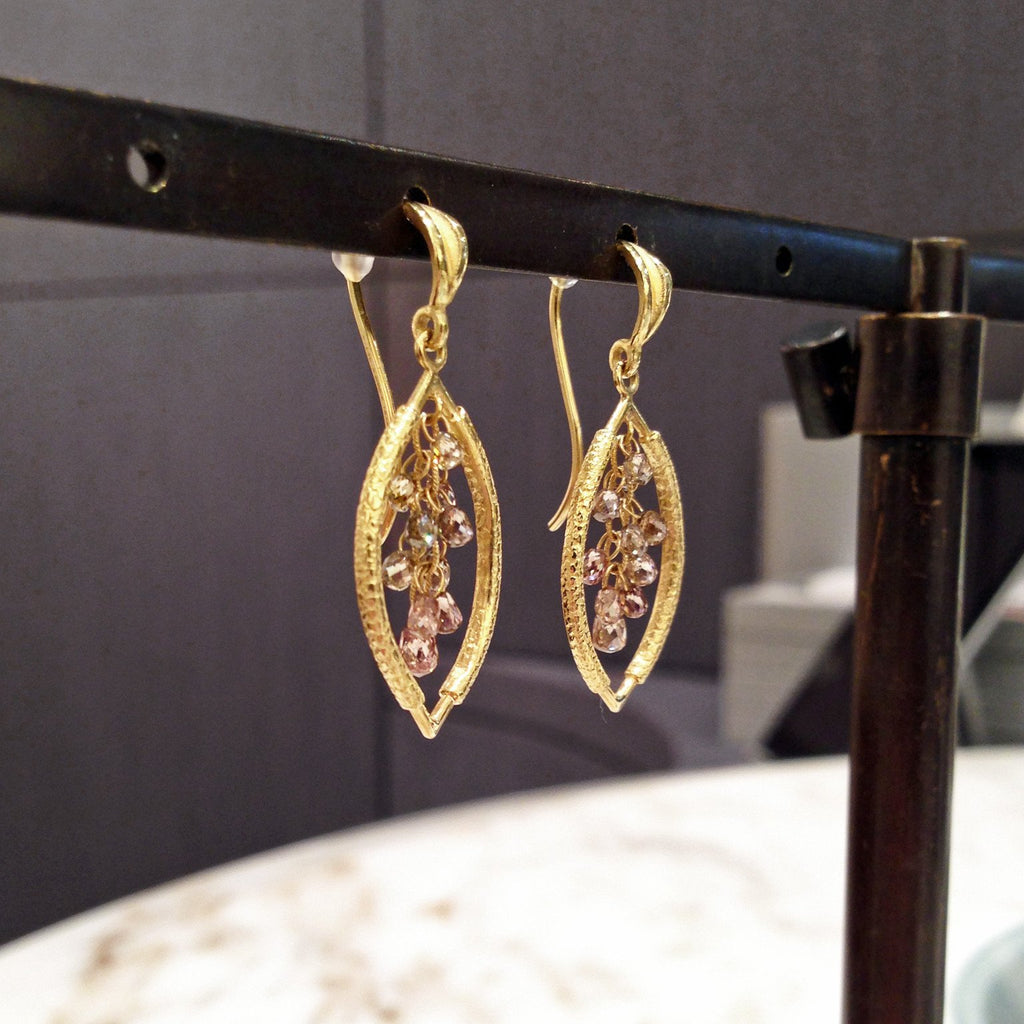 Barbara Heinrich Champagne Diamond Gold Cluster Drop Earrings (Special Order) Barbara Heinrich