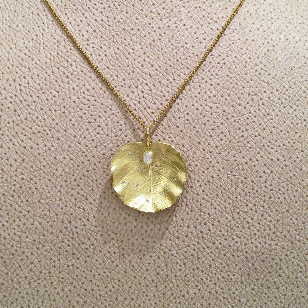 Barbara Heinrich Diamond Gold Lotus Leaf Drop Necklace (Special Order) Barbara Heinrich