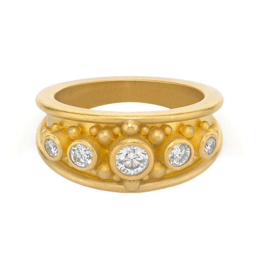 Denise Betesh Diamond Gold Granulation Cigar Band Ring (Special Order) Denise Betesh