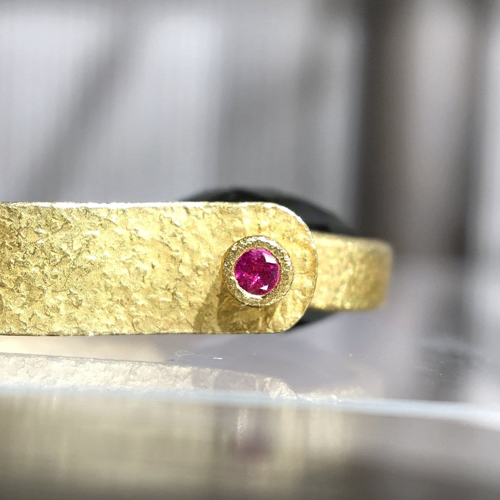 Devta Doolan Black and Pink Spinel High Karat Gold One of a Kind Flip Ring Devta Doolan