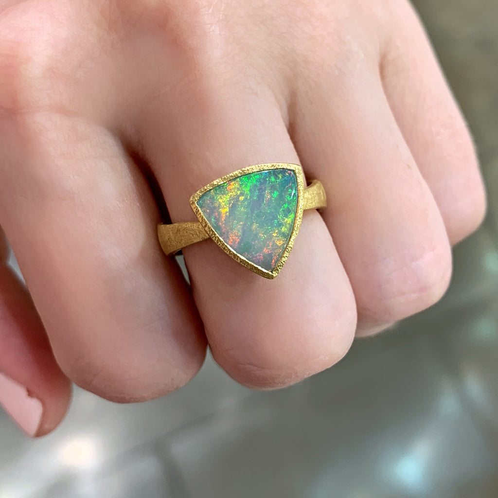 Devta Doolan Exceptional Mexican Crystal Rainbow Opal One of a Kind Gold Ring Devta Doolan