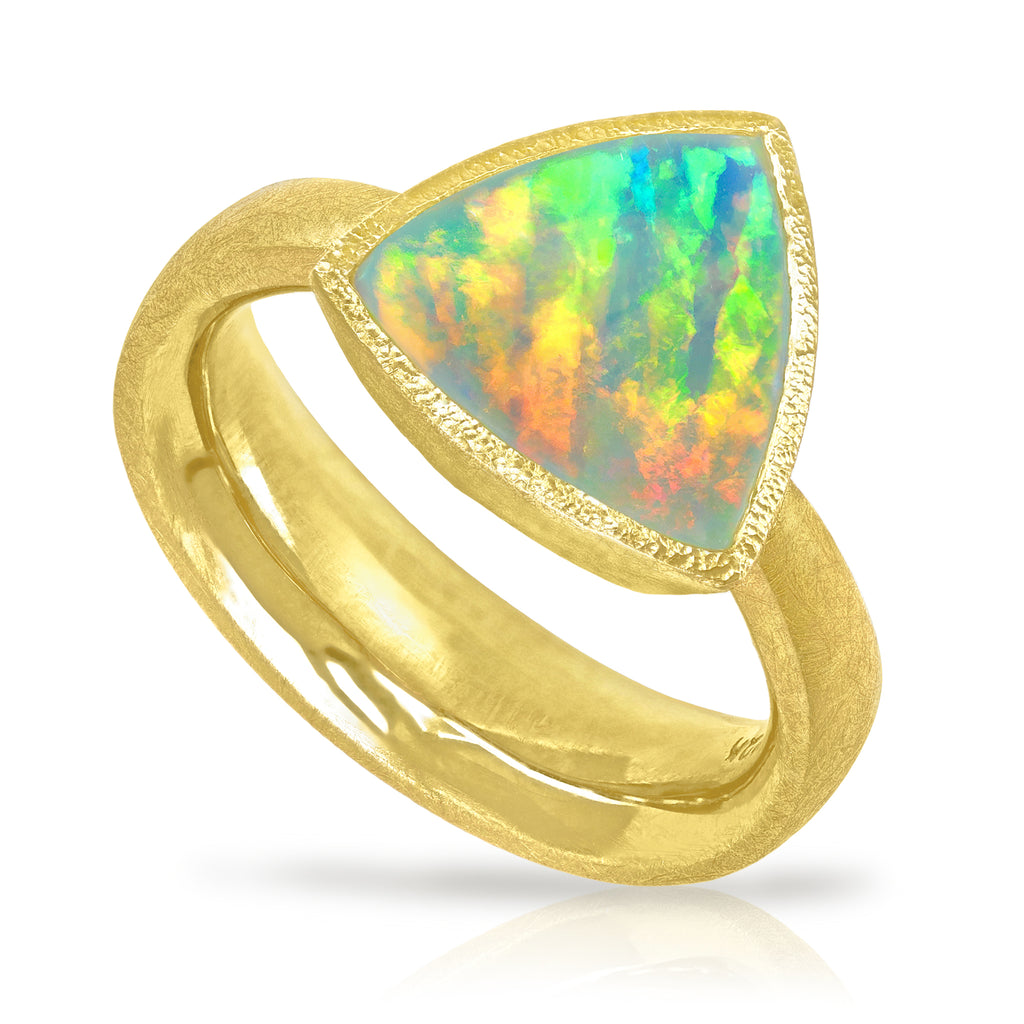 Devta Doolan Exceptional Mexican Crystal Rainbow Opal One of a Kind Gold Ring Devta Doolan