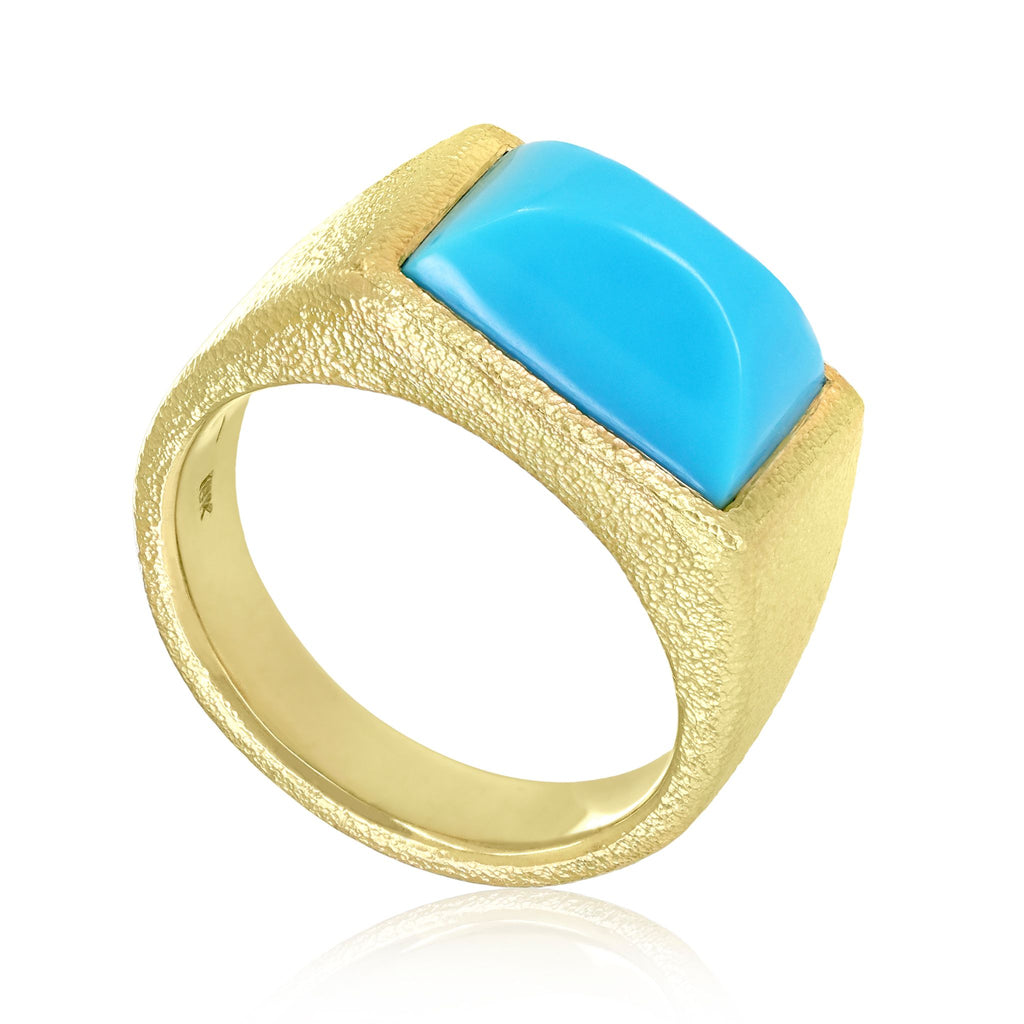 Devta Doolan Sleeping Beauty Turquoise Gold Solitaire Signet Ring