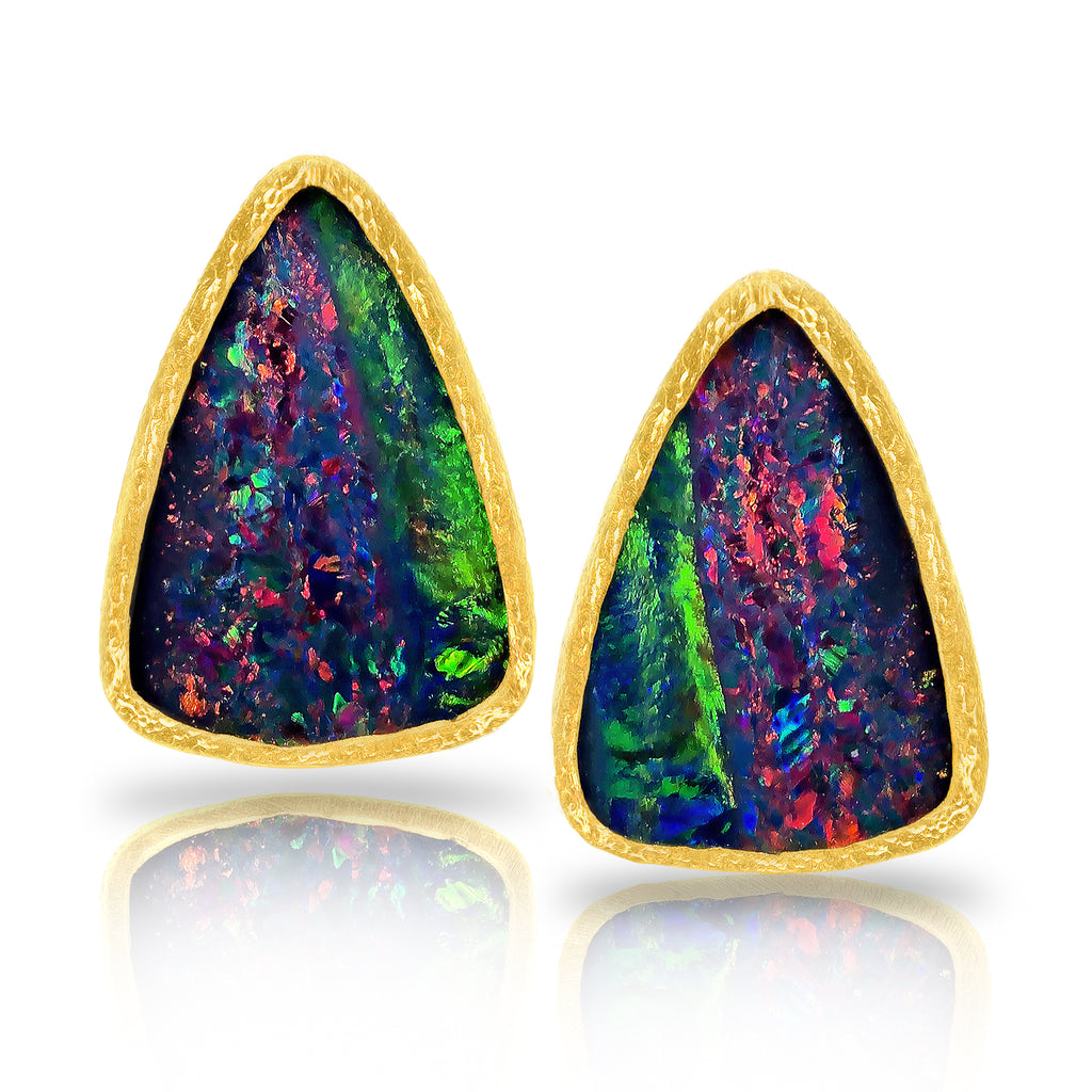 Devta Doolan Violet Blue Opal Doublet Multicolored Fire Confetti Stud Earrings Devta Doolan