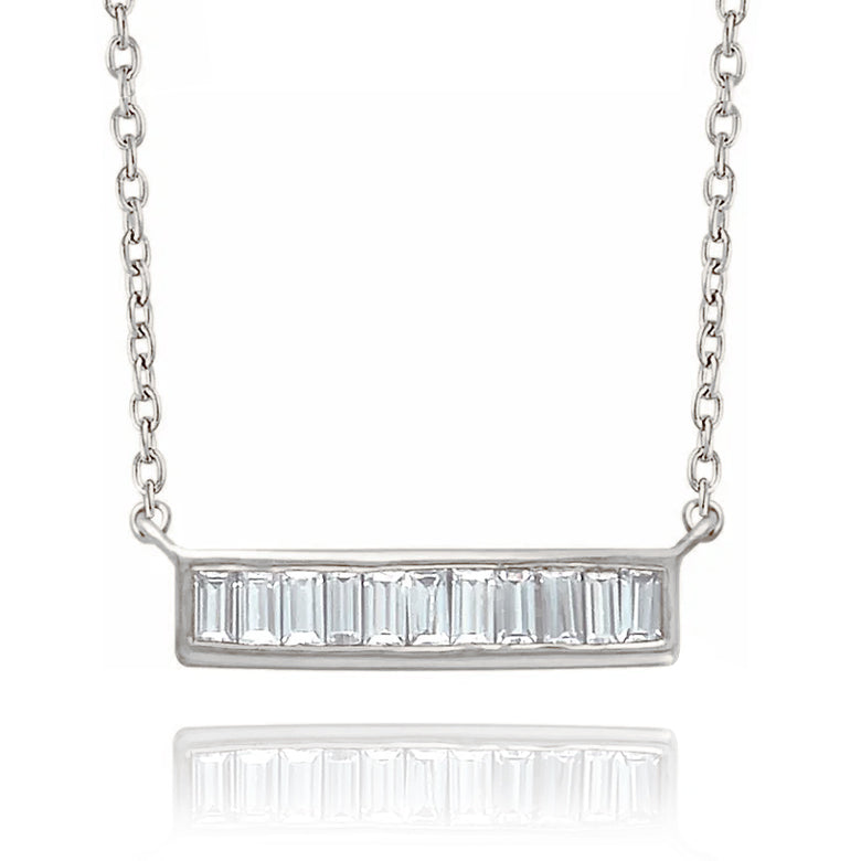 Rose, White, or Yellow Gold + Diamond Baguette Bar Necklace Szor Collections