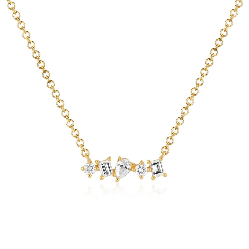 Diamond Gold Multi Faceted Mini Bar Necklace