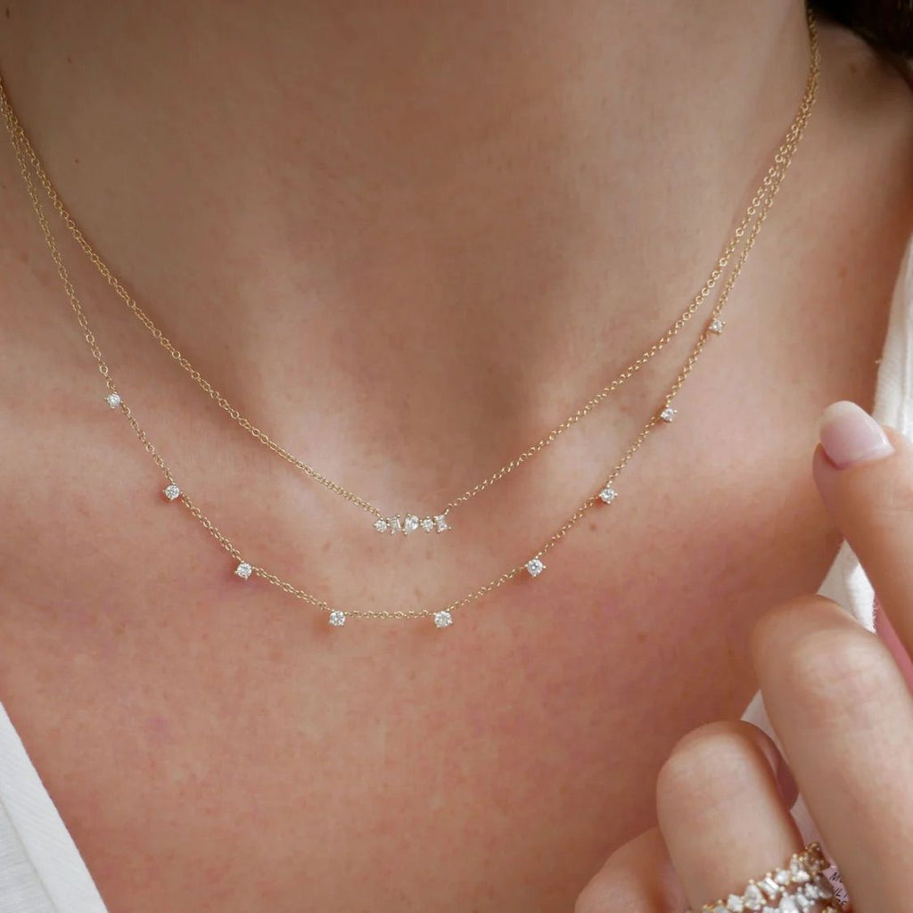 Diamond Gold Multi Faceted Mini Bar Necklace