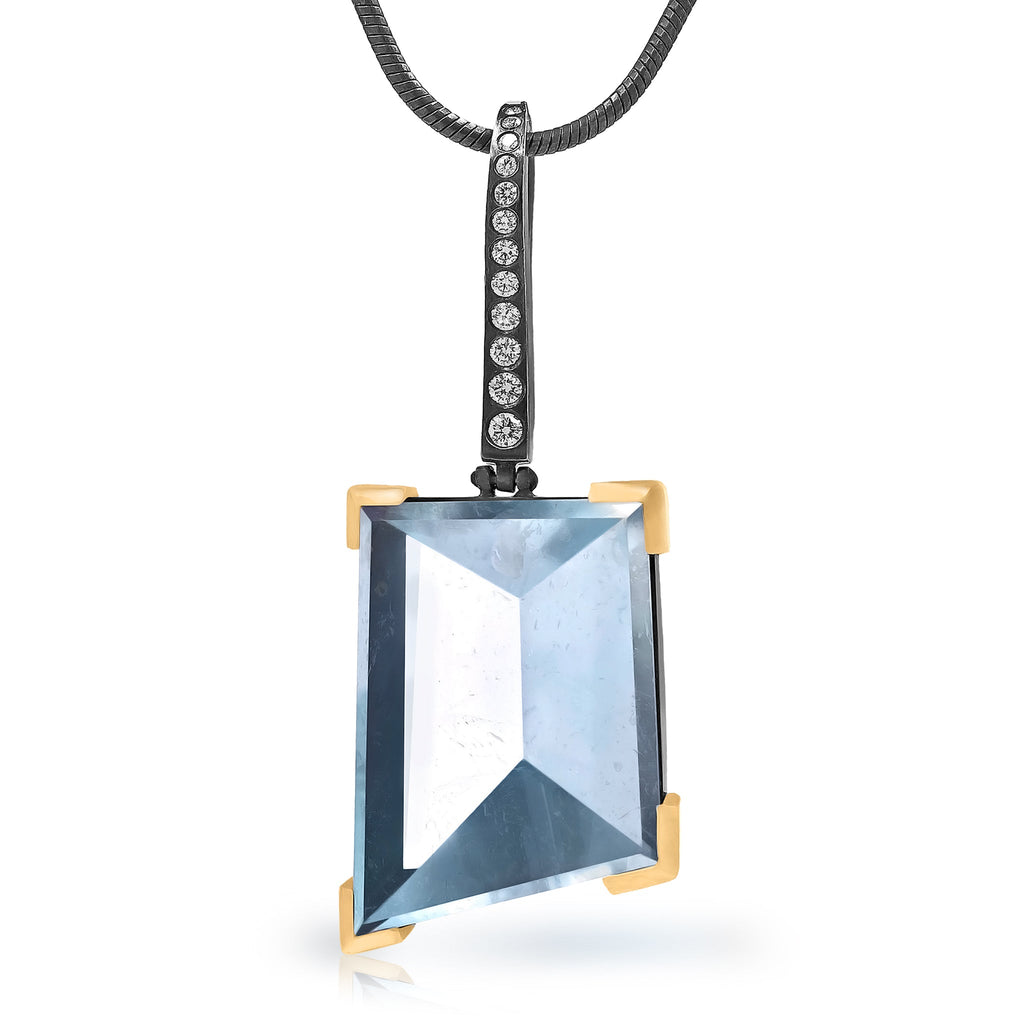 Elizabeth Garvin Geometric Aquamarine White Diamond Pendant Necklace Elizabeth Garvin Fine