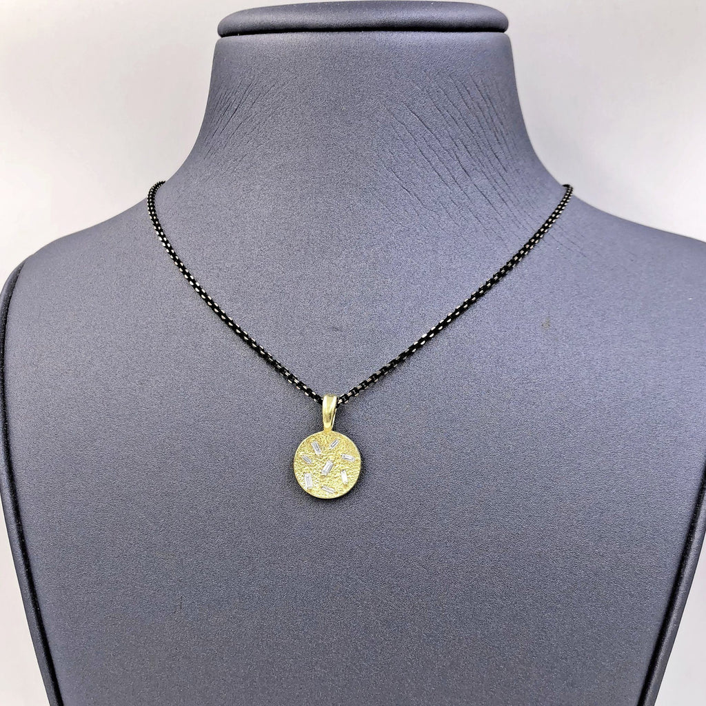 Elizabeth Garvin Diamond Baguette Concave Coin Gold Drop Necklace (Special Order) Elizabeth Garvin Fine