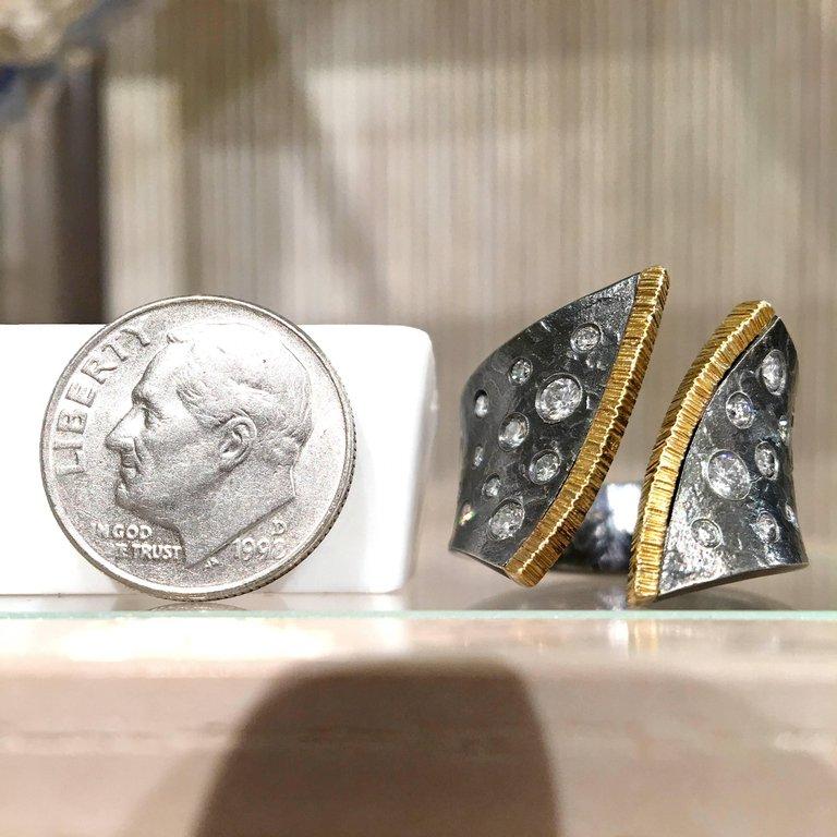 Elizabeth Garvin Diamond Oxidized Silver Yellow Gold Open Cyclone Ring (Special Order) Elizabeth Garvin Fine