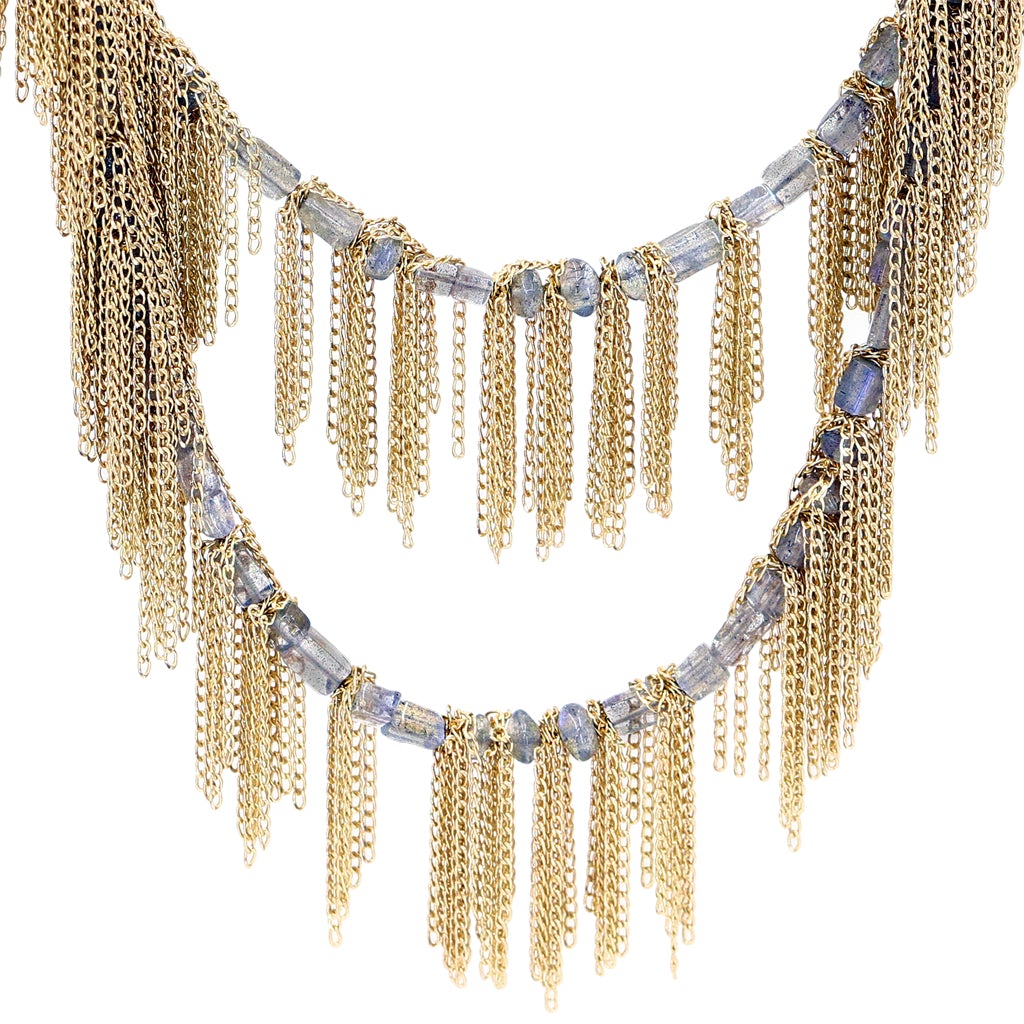 Estyn Hulbert Labradorite Gold Fringe Long Flapper Necklace