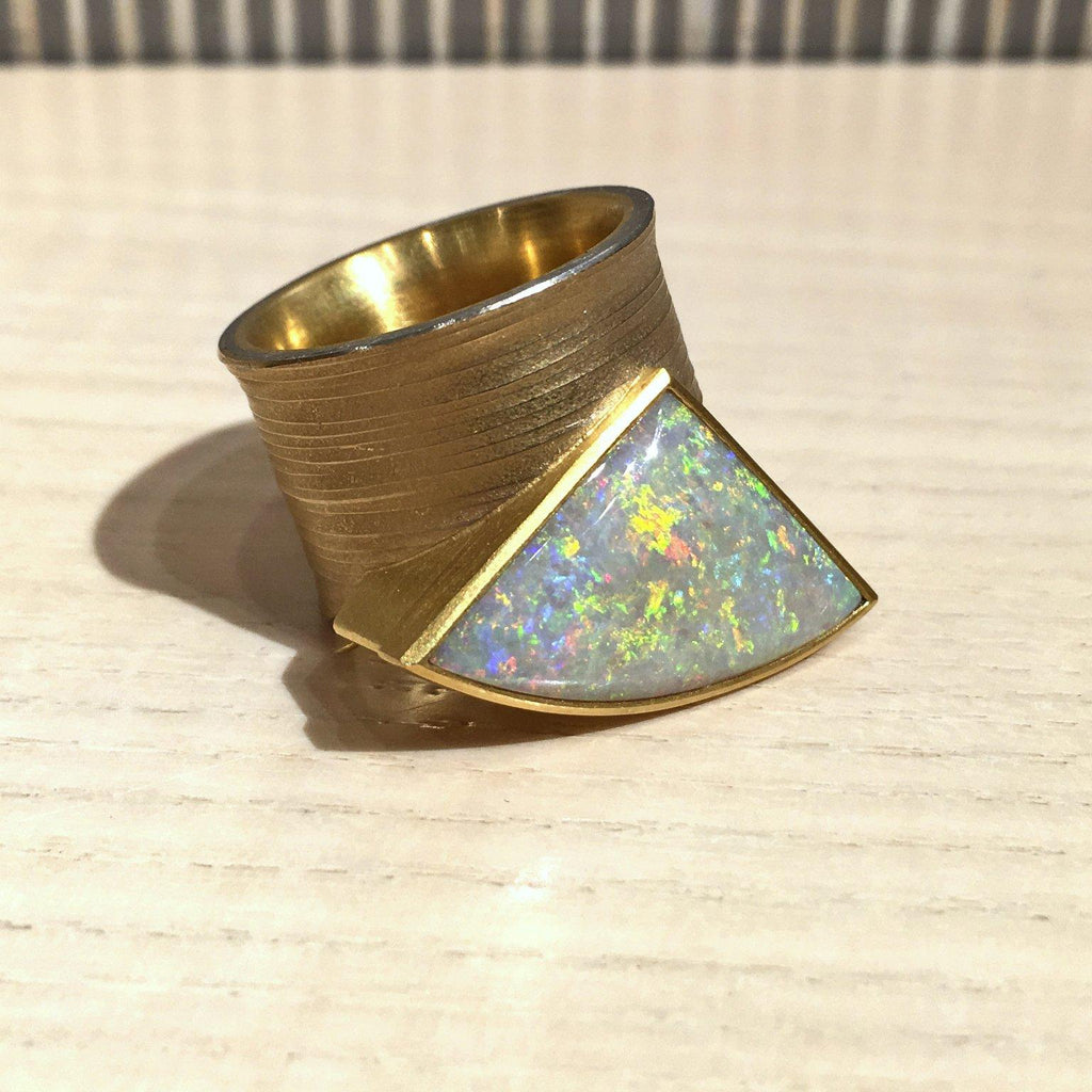 Eva Steinberg Multi-Color Flashfire Opal Cylinder Band Ring Eva Steinberg