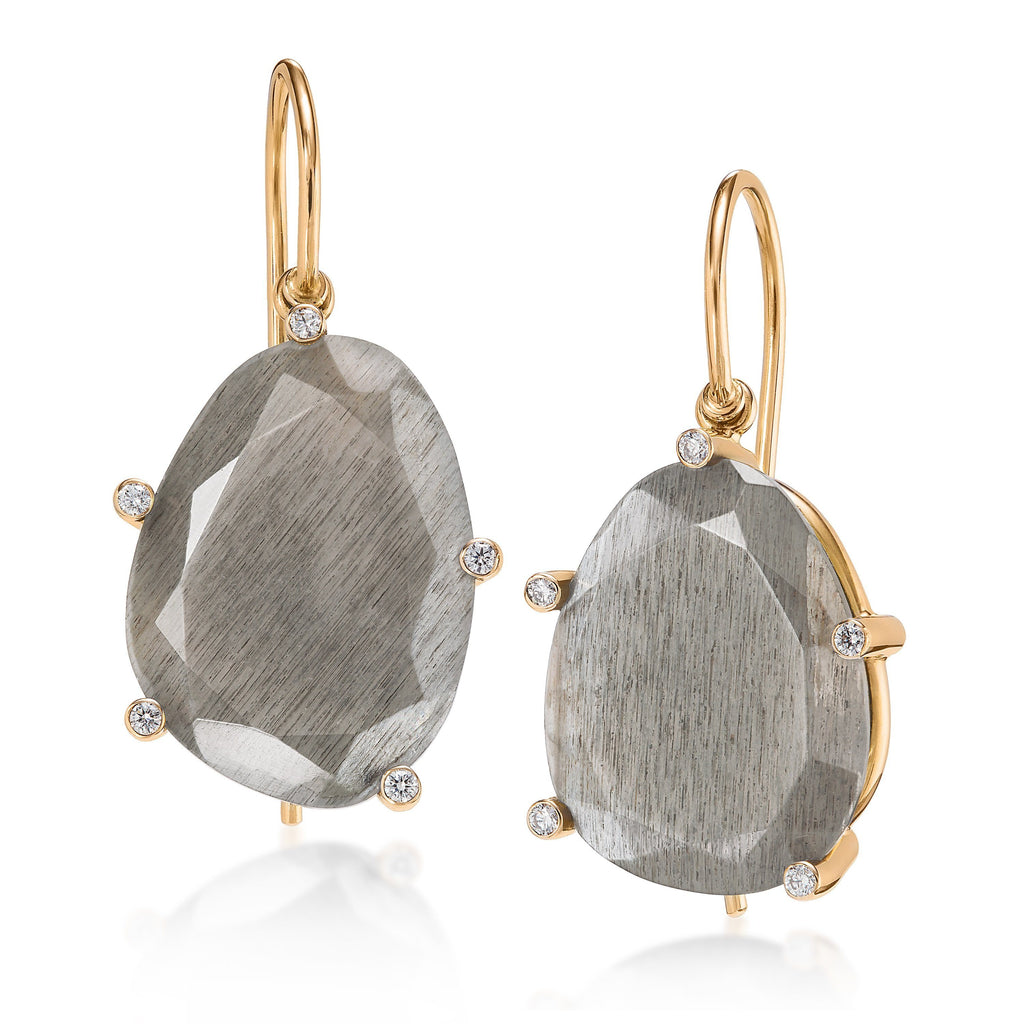 Erich Zimmermann Reflective Gray Moonstone Diamond Gold Earrings Erich Zimmermann