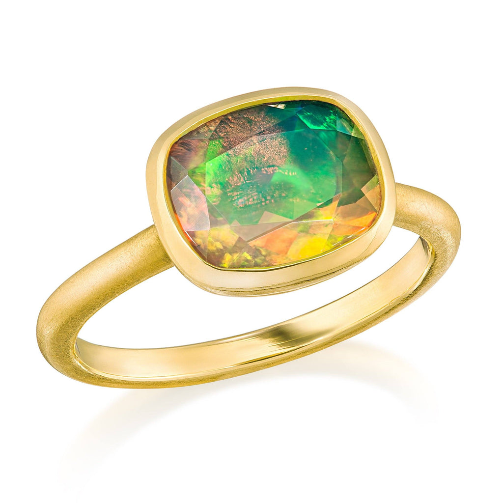Geoffrey Good Faceted Sudanese Rainbow Opal One of a Kind Gold Ring Geoffrey Good