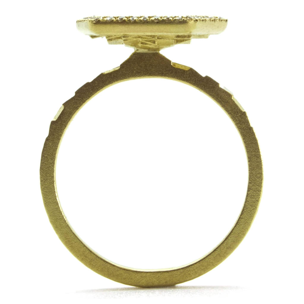 Jo Hayes Ward White Diamond Reflective Yellow Gold Hex Stratus Ring