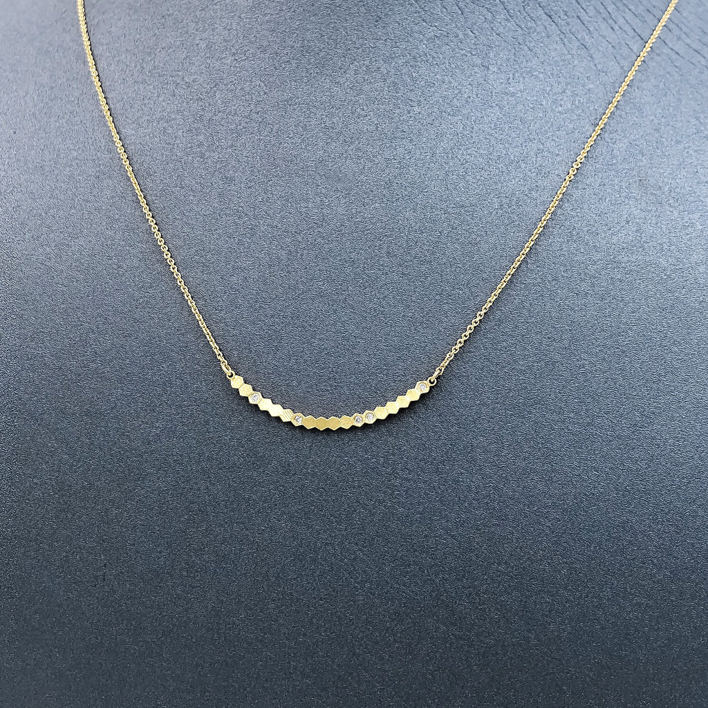 Jo Hayes Ward White Diamond Reflective Yellow Gold Curved Bar Necklace (Special Order) Jo Hayes Ward