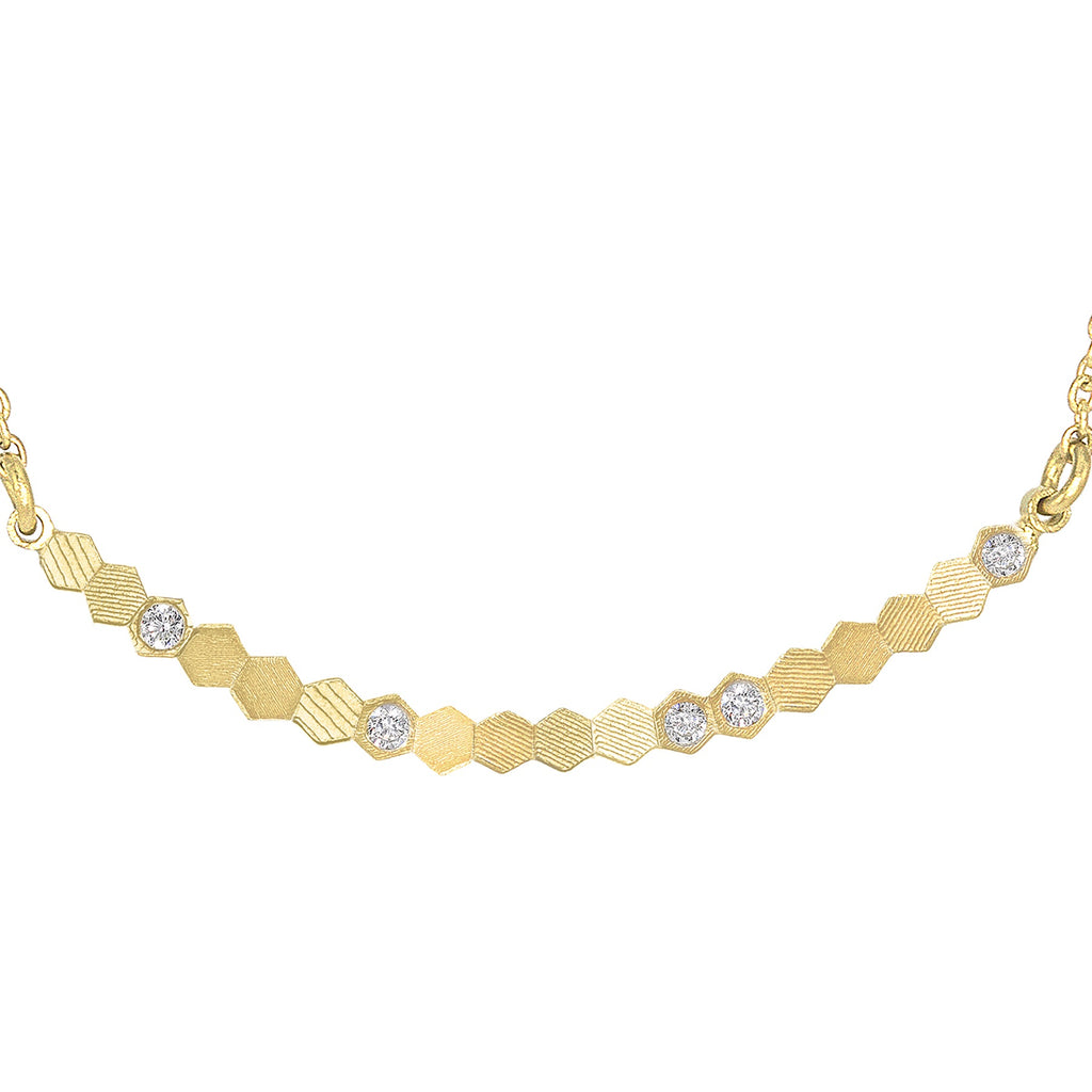 Jo Hayes Ward White Diamond Reflective Yellow Gold Curved Bar Necklace (Special Order) Jo Hayes Ward