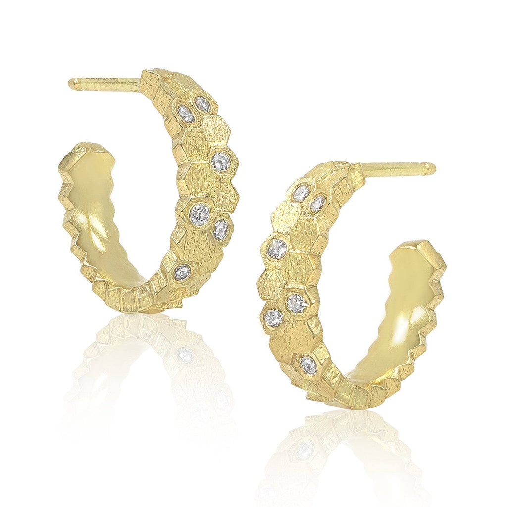 Jo Hayes Ward Gold Diamond Double Hex Hoop Earrings