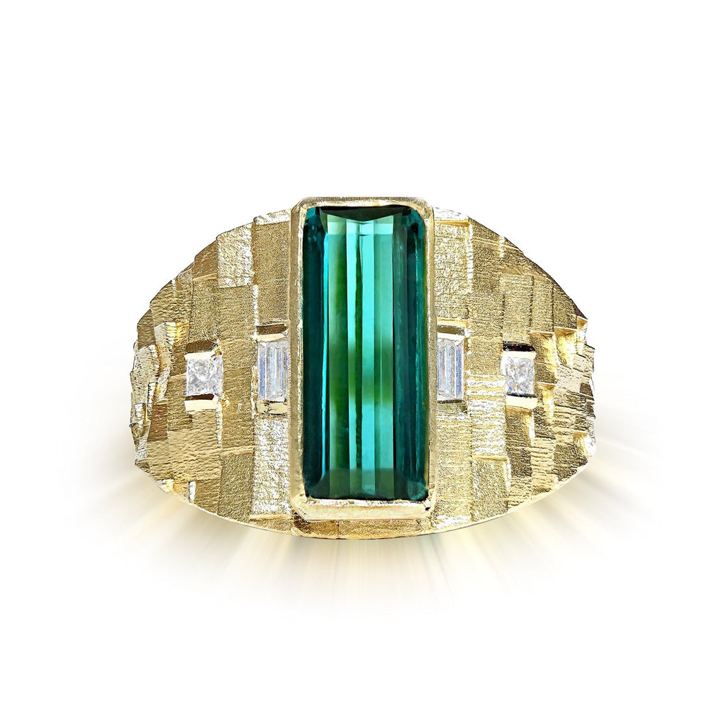 Jo Hayes Ward One of a Kind Green Tourmaline Diamond Reflective Gold Ring Jo Hayes Ward