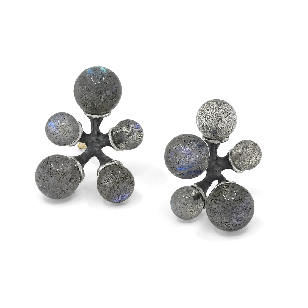 John Iversen Labradorite Micro Jax Oxidized Silver Stud Earrings (Special Order)