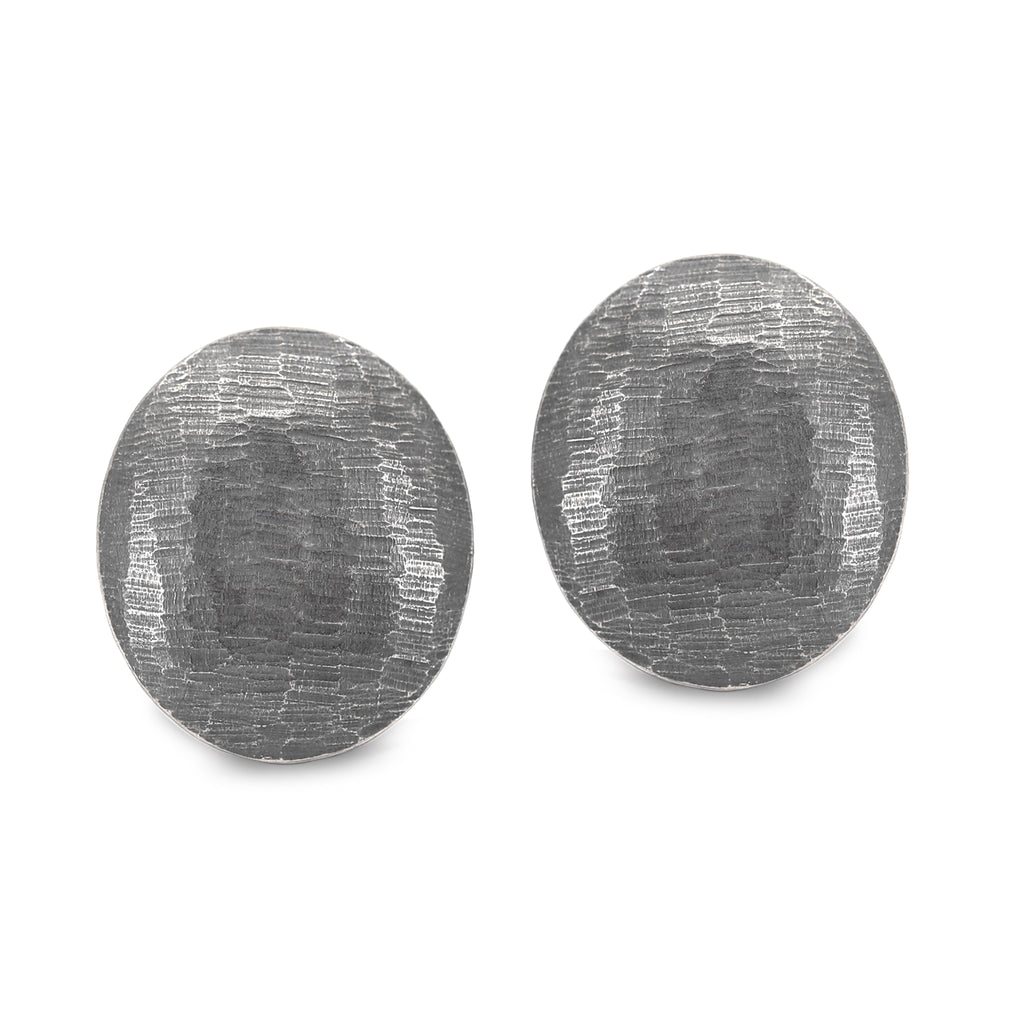 John Iversen Large Oval Oxidized Silver Clip Earrings John Iversen