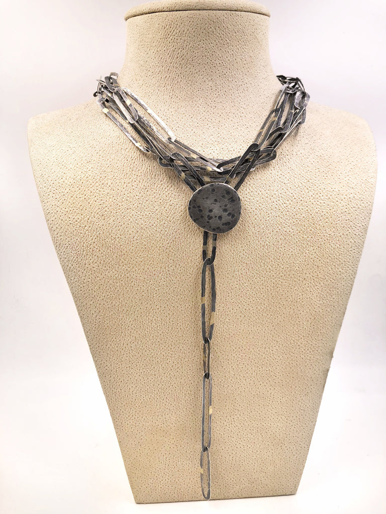 John Iversen Extra Long One of a Kind Oxidized Silver Gold Chain Link Necklace John Iversen