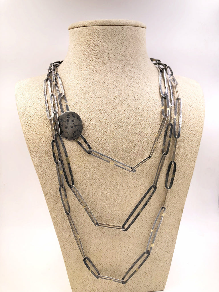 John Iversen Extra Long One of a Kind Oxidized Silver Gold Chain Link Necklace John Iversen