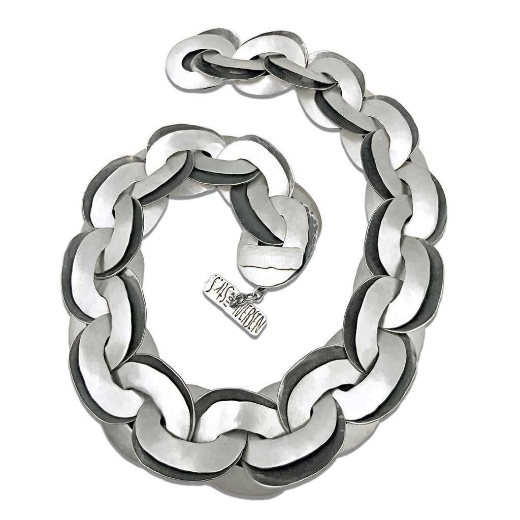 John Iversen Hammered Silver Double Links Chain Necklace John Iversen