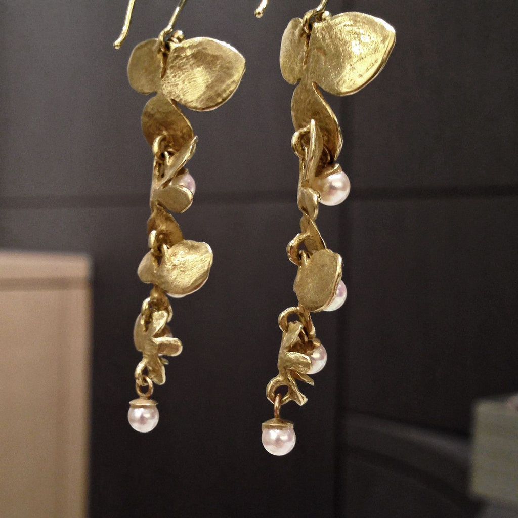 John Iversen Pearl Gold Hydrangea Drop Earrings (Special Order) John Iversen