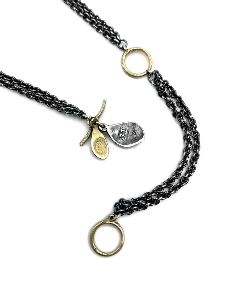 John Iversen Gold Hydrangea Pearl Drop Double Oxidized Silver Chain Necklace John Iversen