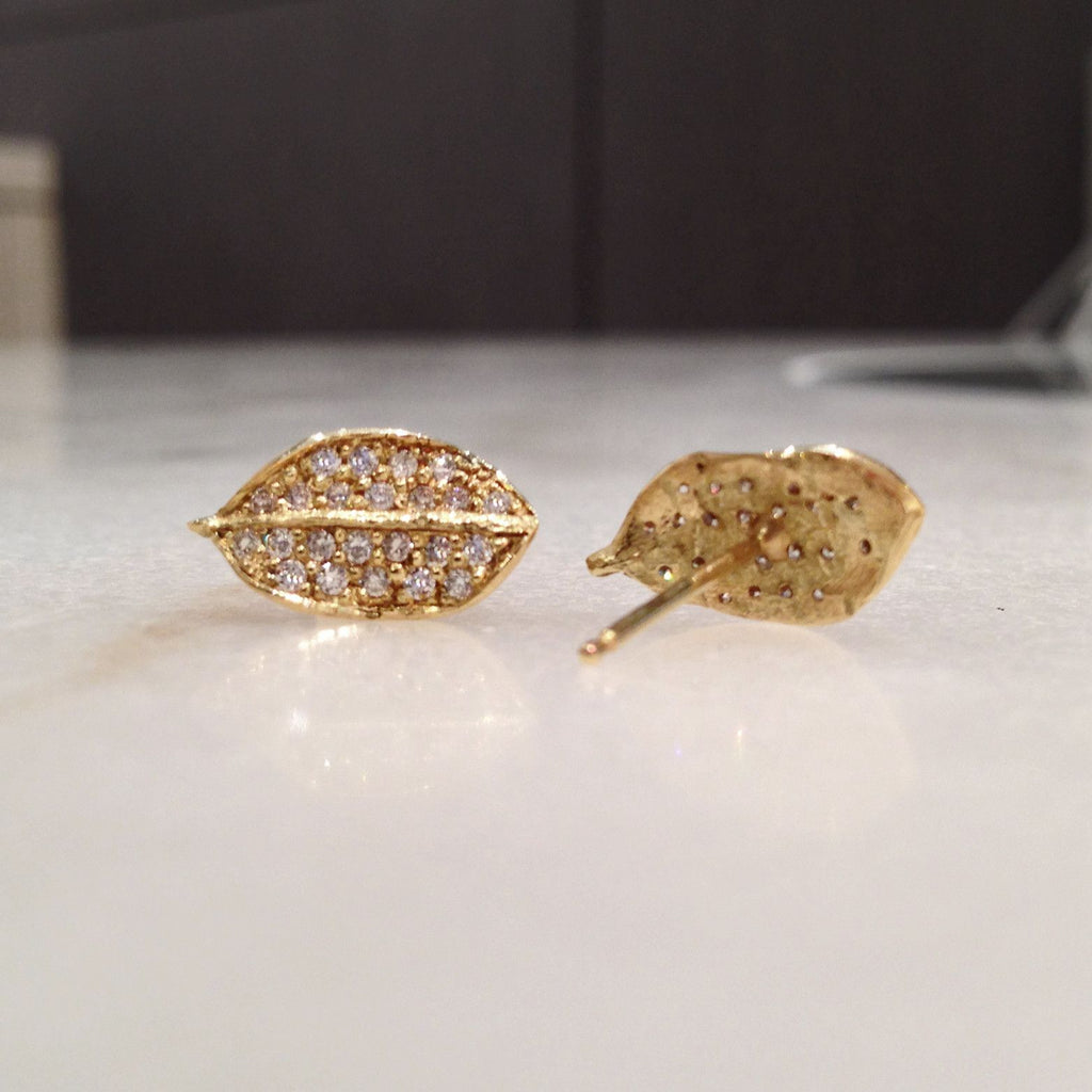 John Iversen Diamond Gold Boxwood Stud Earrings (Special Order) John Iversen