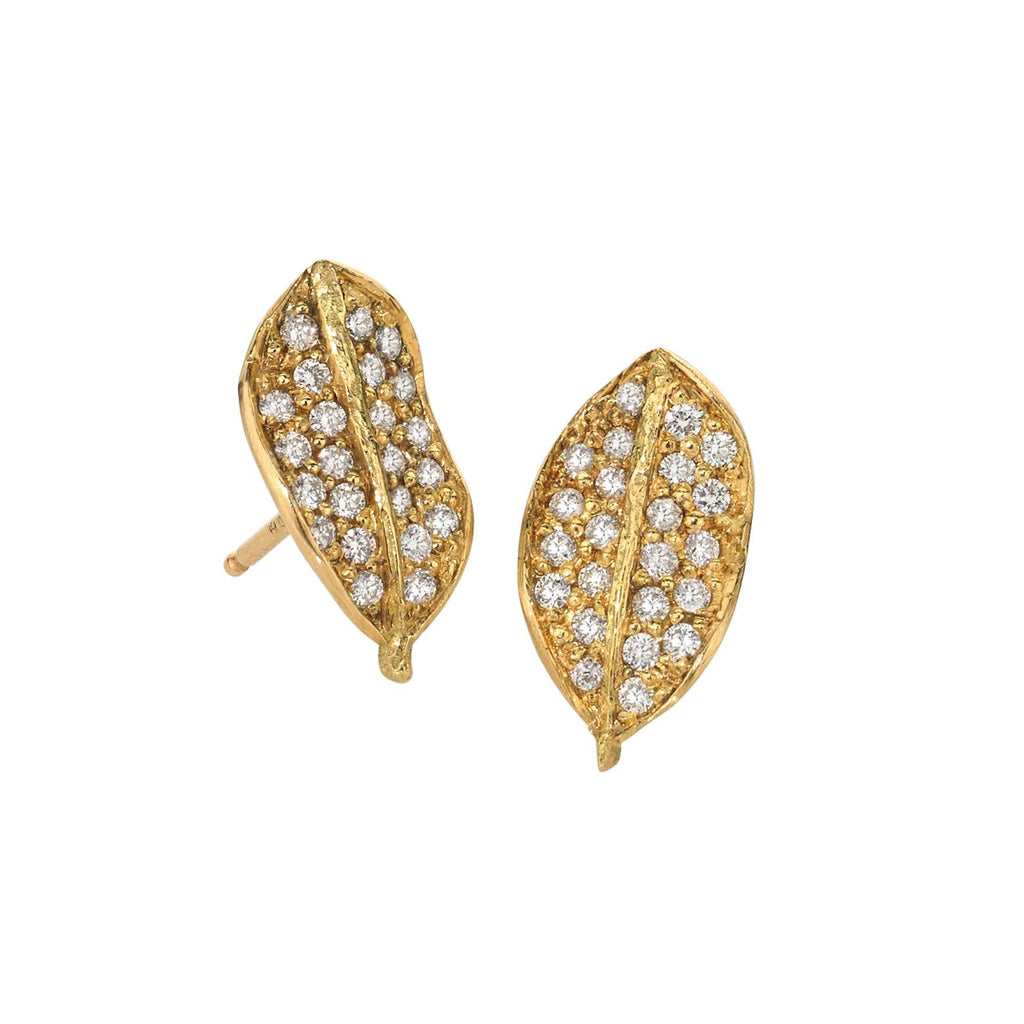 John Iversen Diamond Gold Boxwood Stud Earrings (Special Order) John Iversen