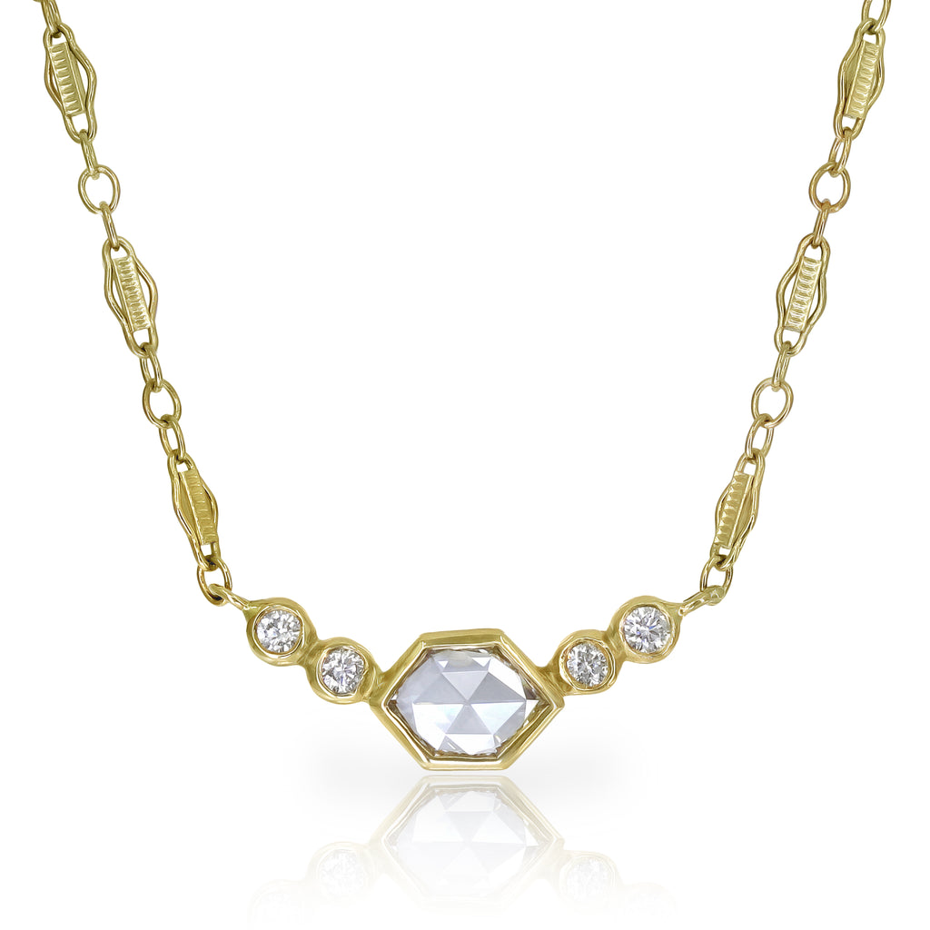 Just Jules Rose + Brilliant-Cut Diamond Gold Five Stone Necklace Just Jules