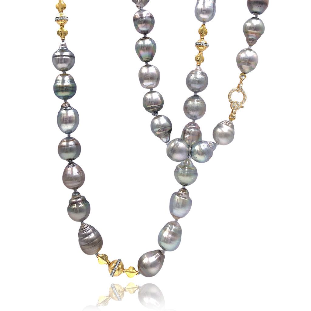 Just Jules Long Tahitian Pearl Diamond Gold Necklace