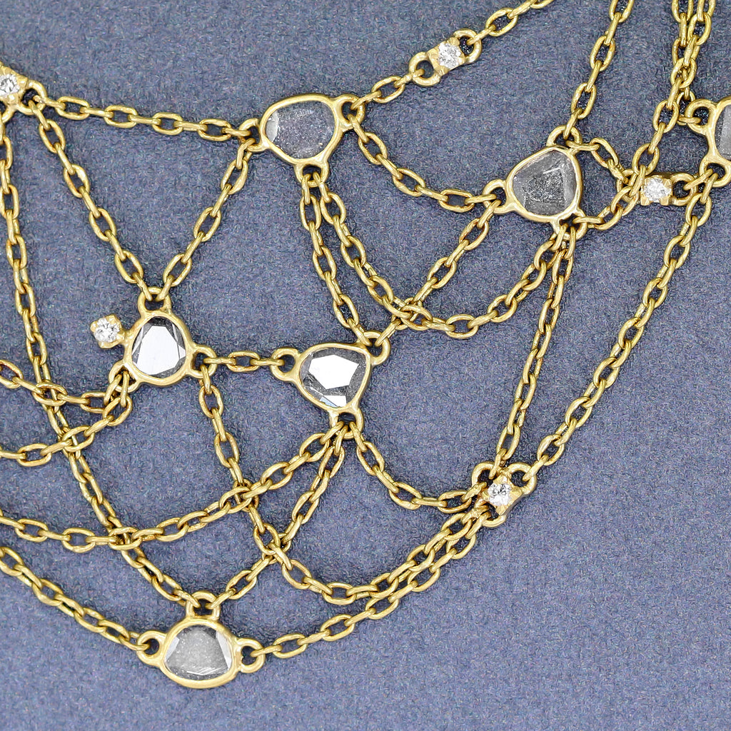 Kothari Brilliant + Polki White Diamond Yellow Gold Fringe Bib Chain Necklace
