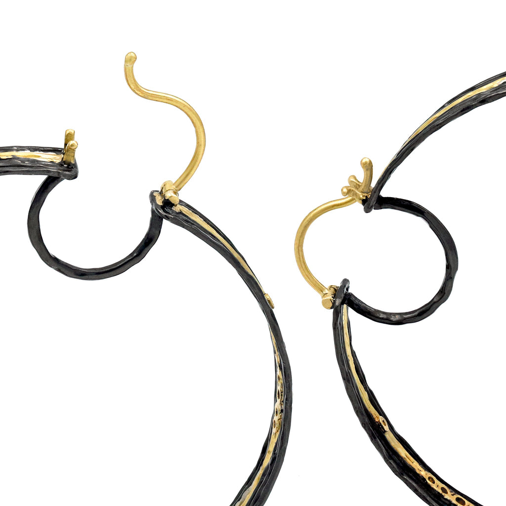 Kothari Oversize Gold Black Rhodium Silver Diamond Waterflow Hoop Earrings Kothari