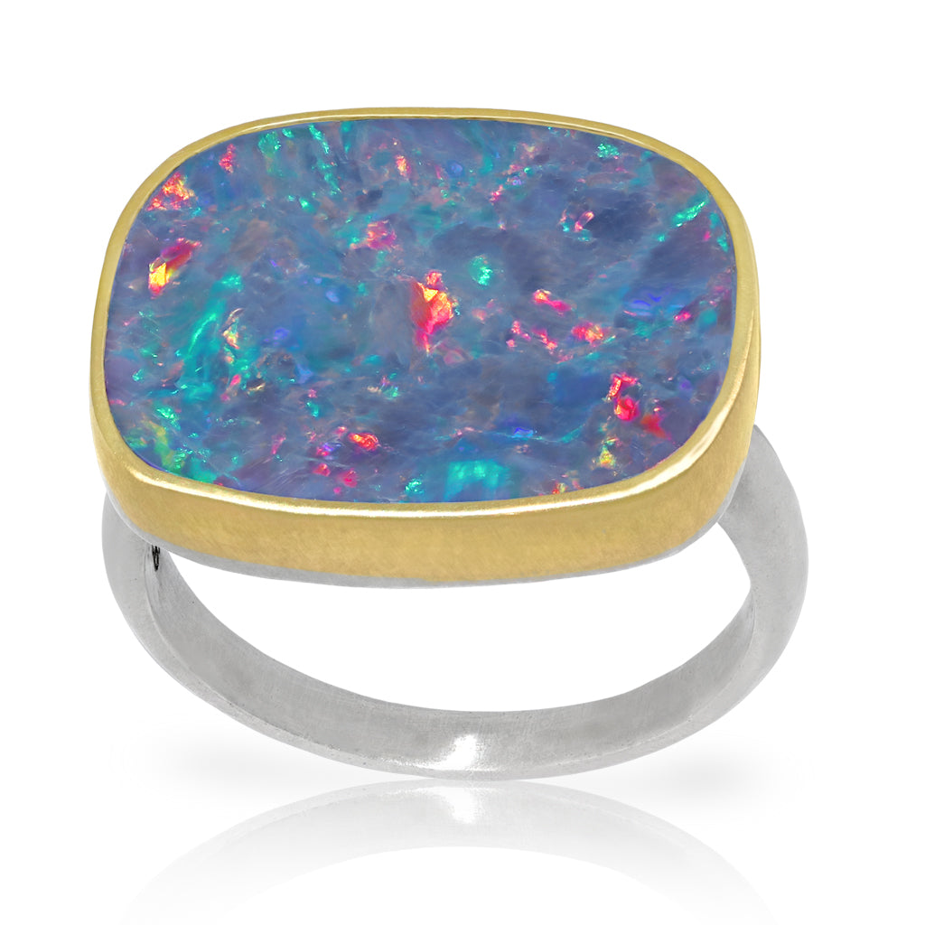 Kothari Red Flash Boulder Opal Doublet One of a Kind Ring