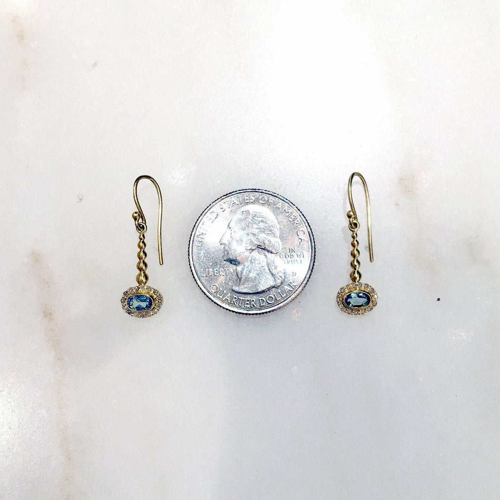 Kothari Faceted Soft Blue Aquamarine Diamond Gold Pendulum Earrings Kothari