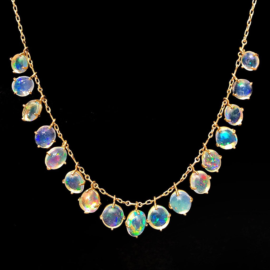 Kothari Glowing Mexican Opal Gold Dangling Demi Fringe Necklace Kothari