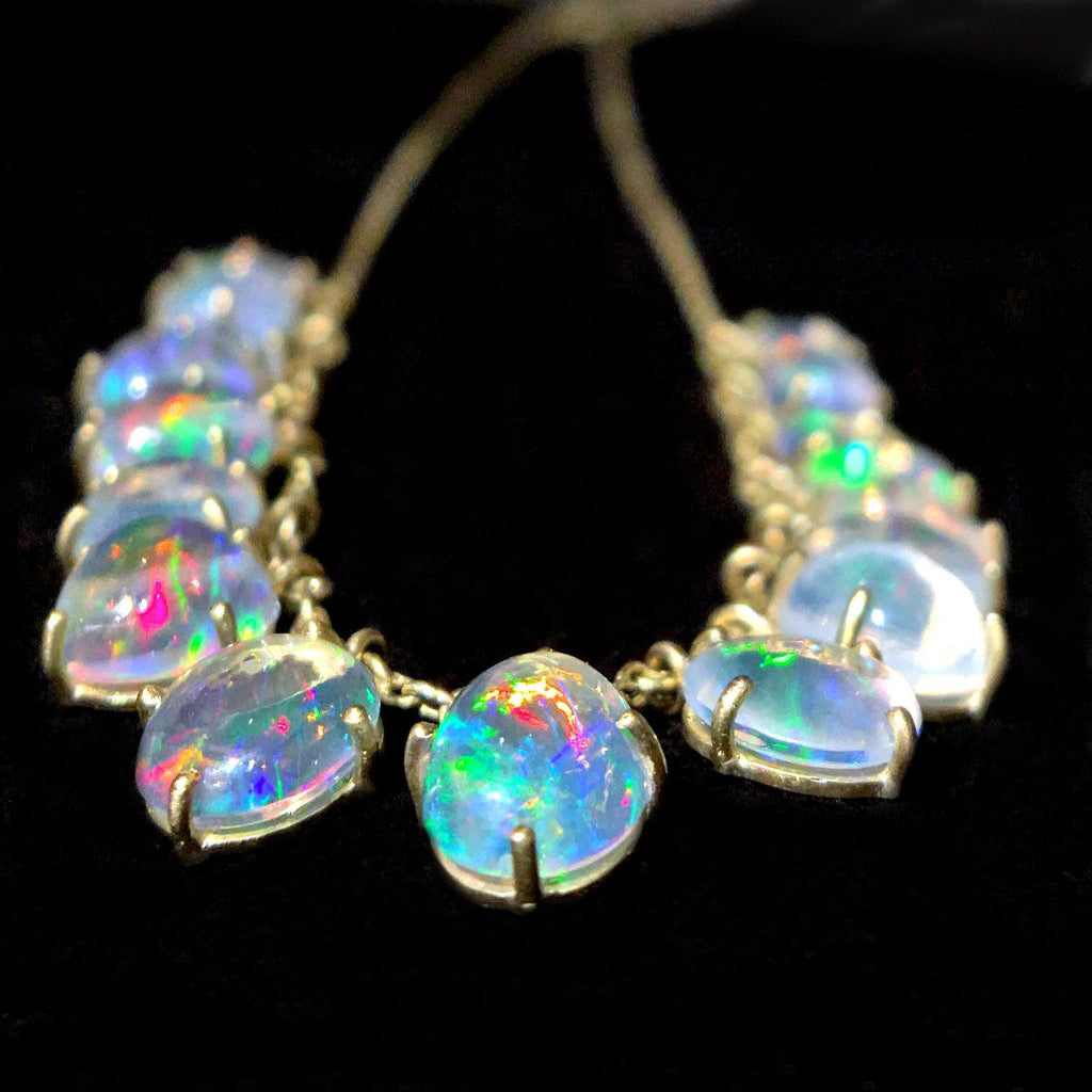 Kothari Glowing Mexican Opal Gold Dangling Demi Fringe Necklace Kothari