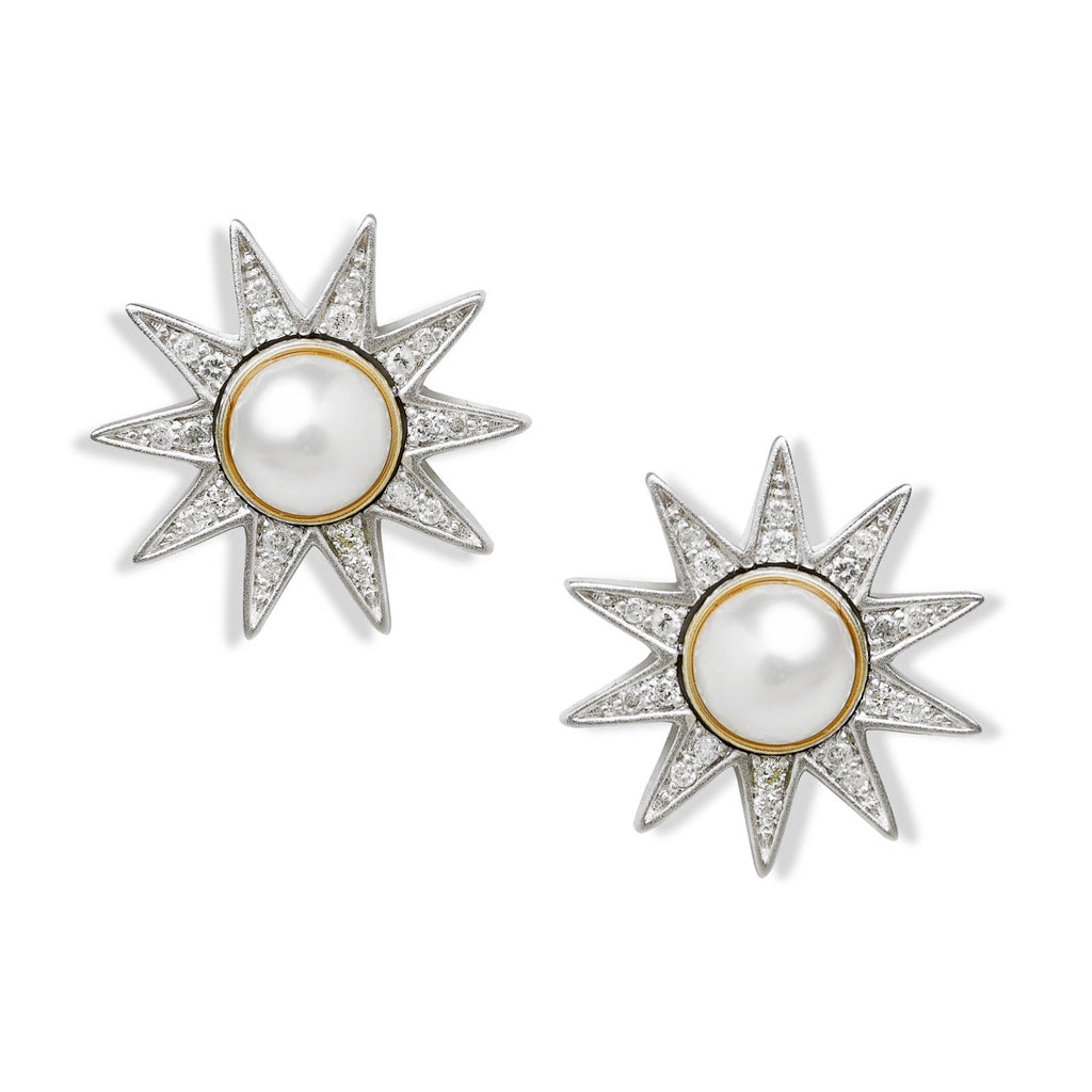Liza Beth Ten Point Diamond White Pearl Star Stud Earrings Liza Beth Jewelry